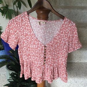 Sky & Sparrow Floral V neck Boho Ruffle Shirt